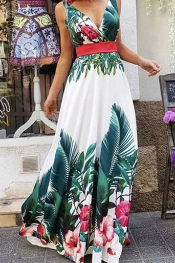 Floral V-Neck Maxi Dress with Spaghetti Straps