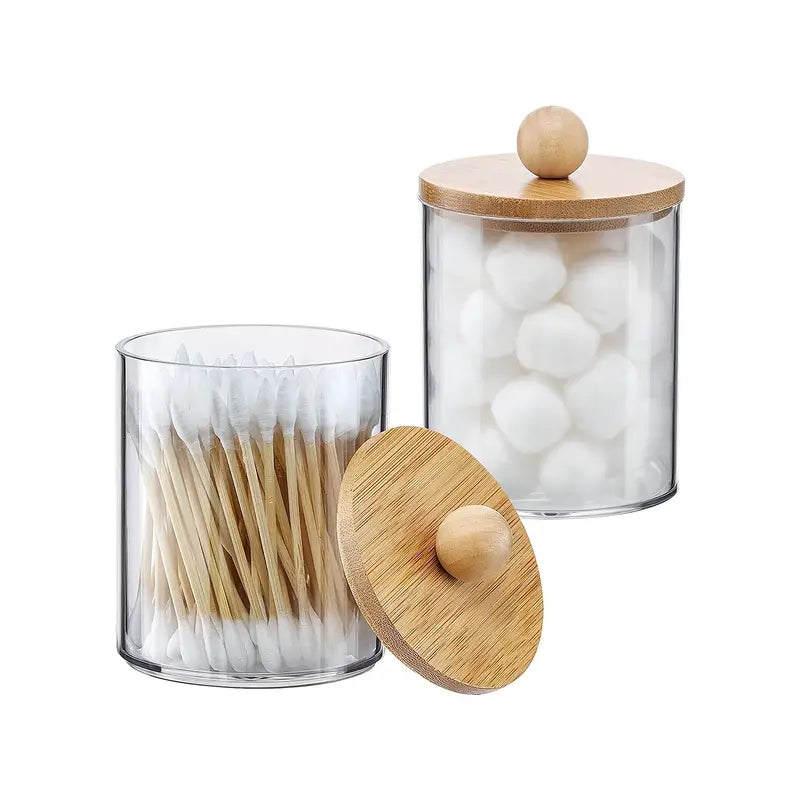 Bamboo Lids Apothecary Jars for Bathroom Storage Set