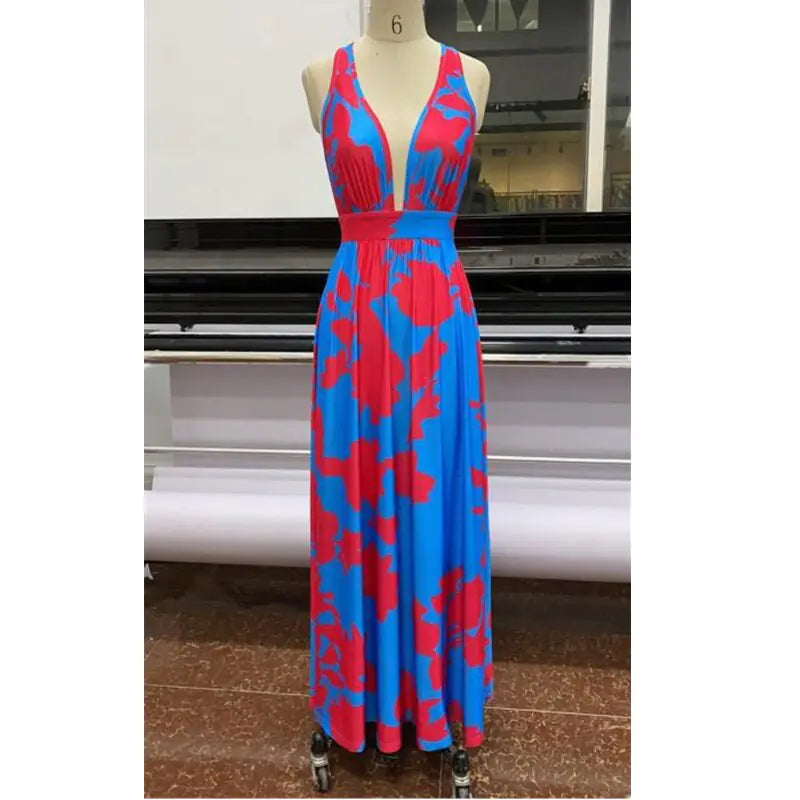 Bohemian Floral Print Summer Dress with Sleeveless Design