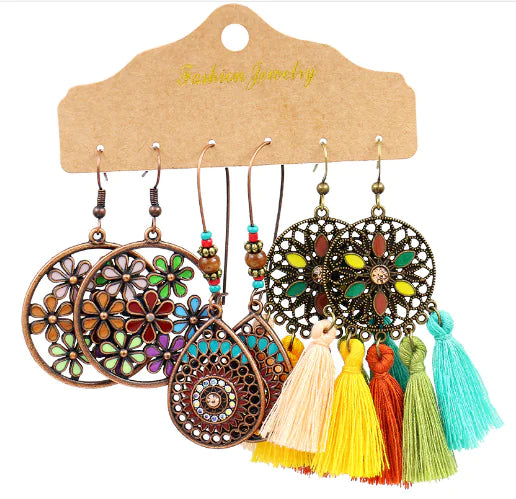 Hippie Chic Women's Earring Set - 3 Pairs (One Set)