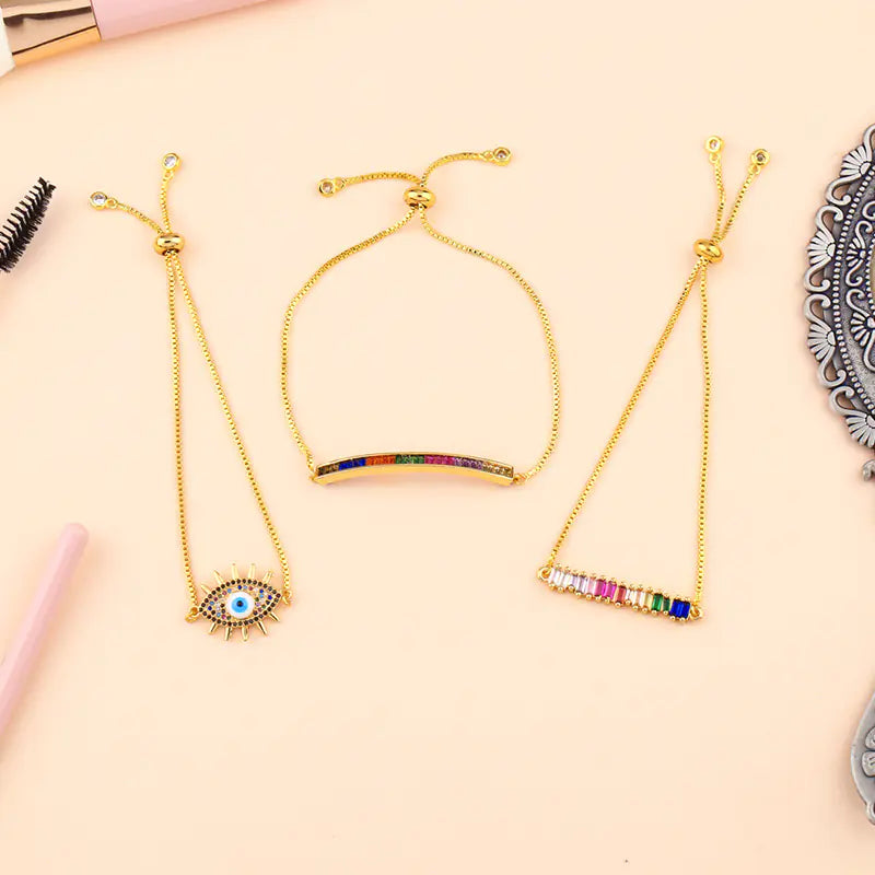 Colorful Crystal and Zirconia Bracelet (Pull Chain)
