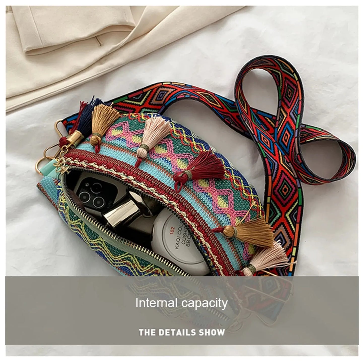 Fringed Tassel Straw Boho Crossbody Handbag for Women