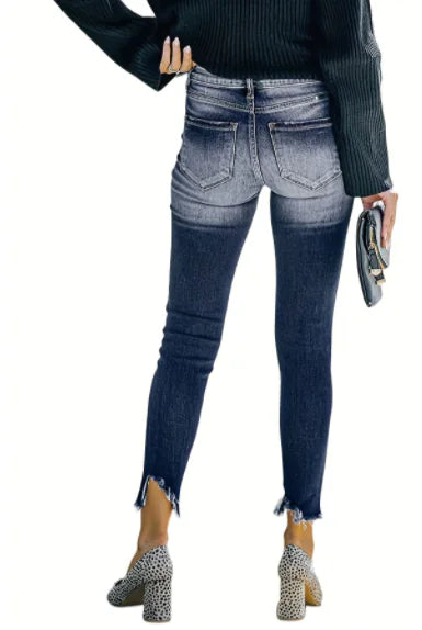Women's Distressed Blue Mid-Rise Skinny Jeans