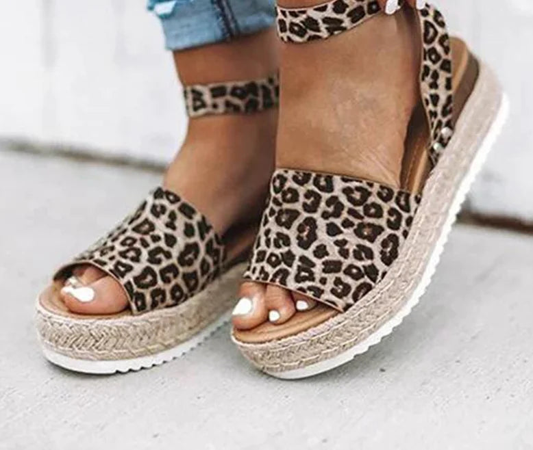 Wedge Espadrille Sandals with Leopard Print Design