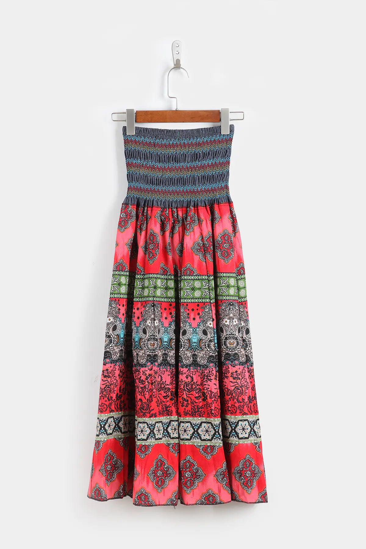 Bohemian Floral Cotton Linen Maxi Skirt Dress