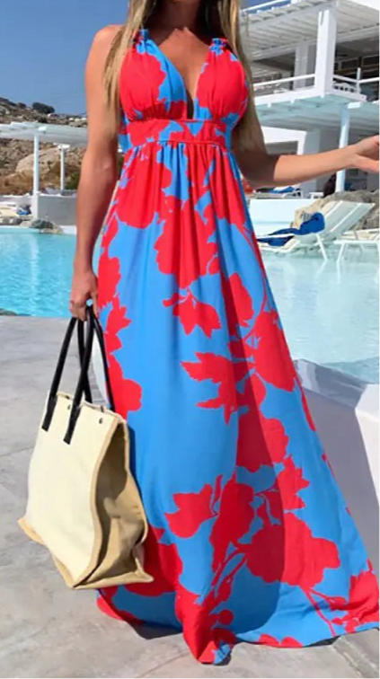 Bohemian Floral Print Summer Dress with Sleeveless Design