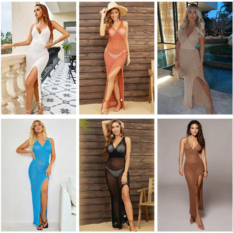 2023 Fashionable Knit Backless Beach Cover-Up Dress