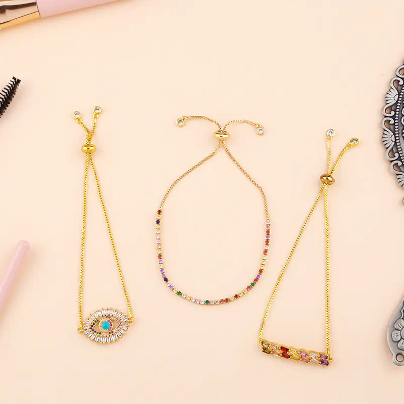 Colorful Crystal and Zirconia Bracelet (Pull Chain)