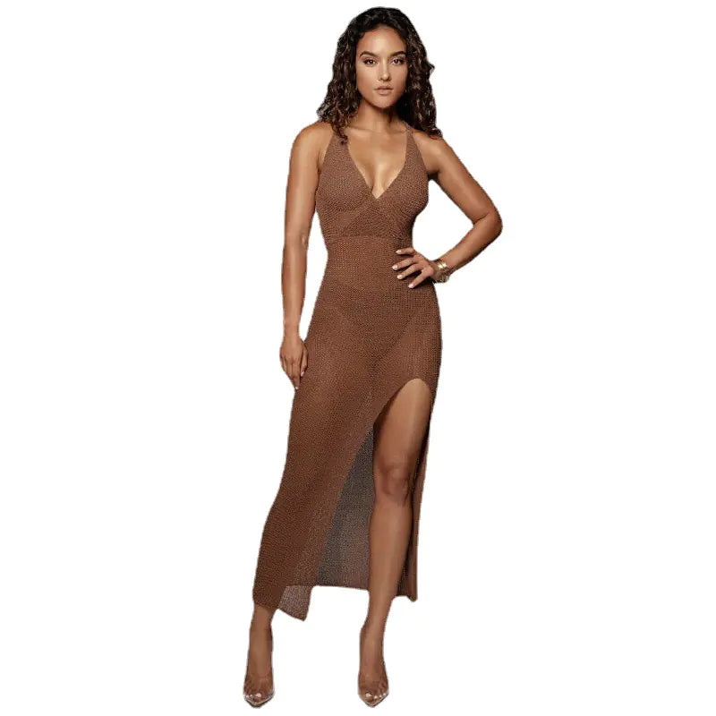 2023 Fashionable Knit Backless Beach Cover-Up Dress