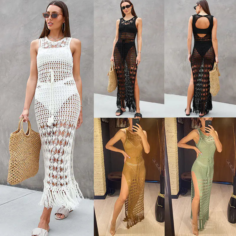 New Hollow Knit Tassel Dress Cover-Up for Beach