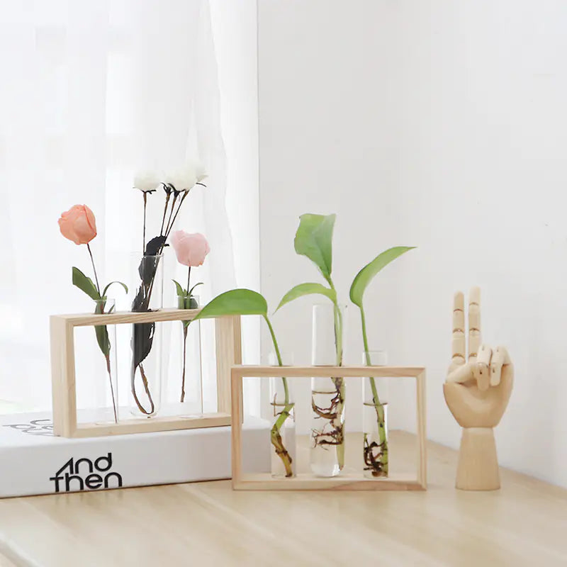 Fresh Style Wooden Hydroponic Glass Vase Decor