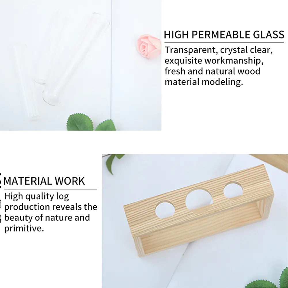 Fresh Style Wooden Hydroponic Glass Vase Decor