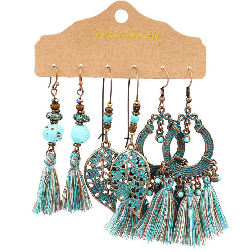 Hippie Chic Women's Earring Set - 3 Pairs (One Set)