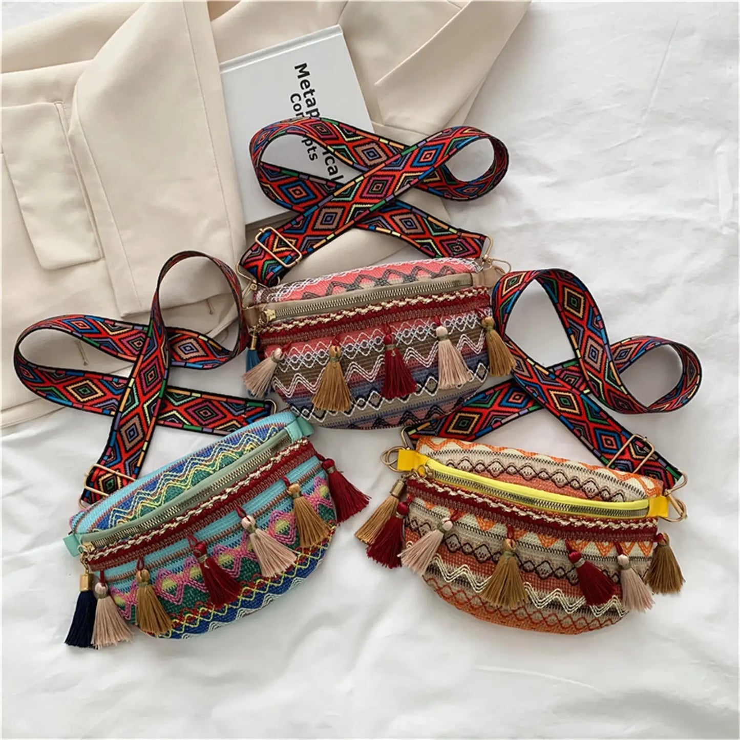 Fringed Tassel Straw Boho Crossbody Handbag for Women