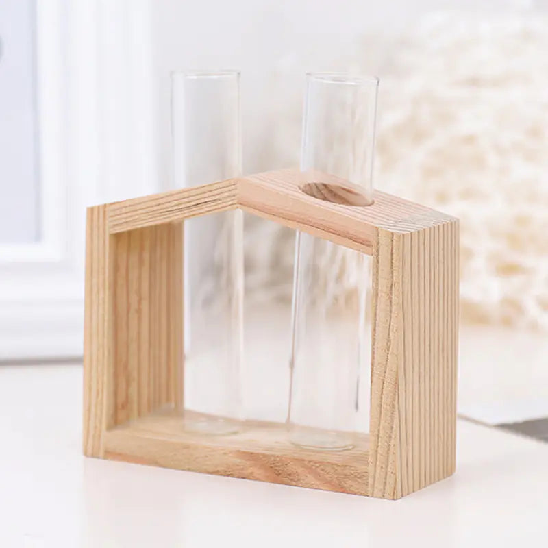 Fresh Style Wooden Hydroponic Glass Vase Decor