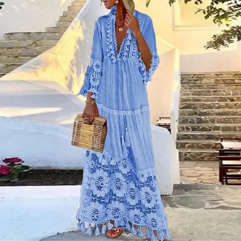 2021 Spring Bohemian Lace Tassel Beach Maxi Dress