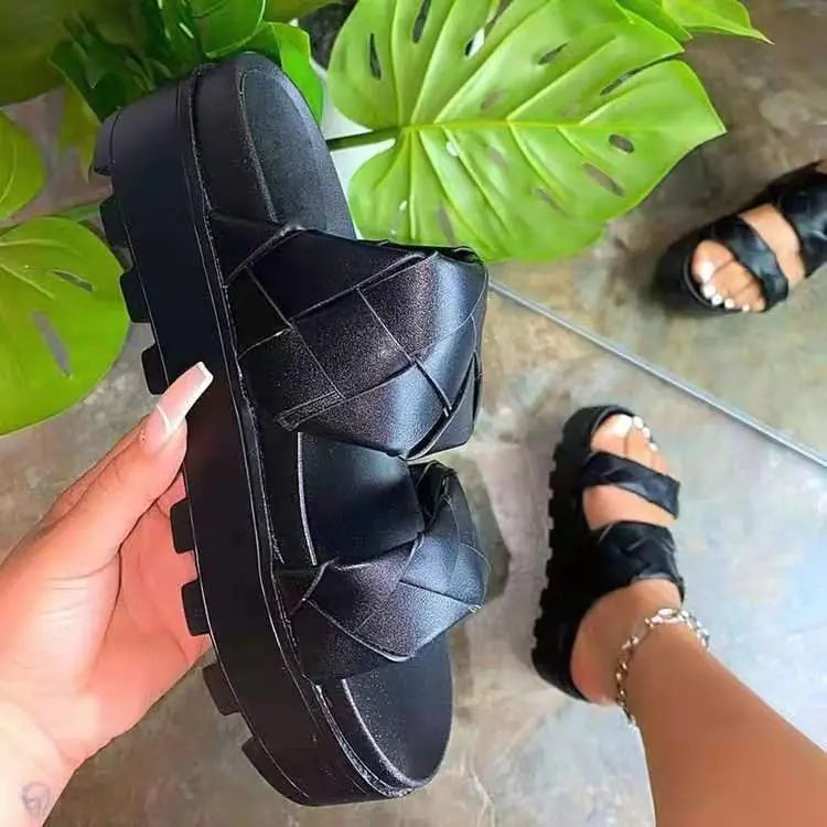 Woven Platform Sandals with Upper Design