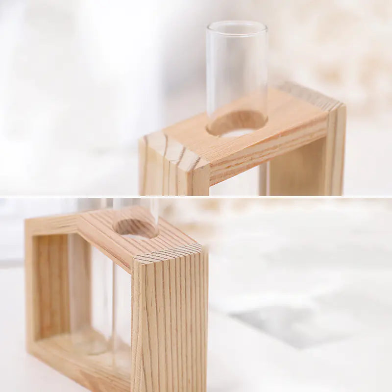 Fresh Style Wooden Hydroponic Glass Vase Decor