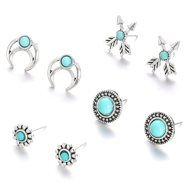 Boho Chic Women's Earring Set with 6 Pairs (One Set)