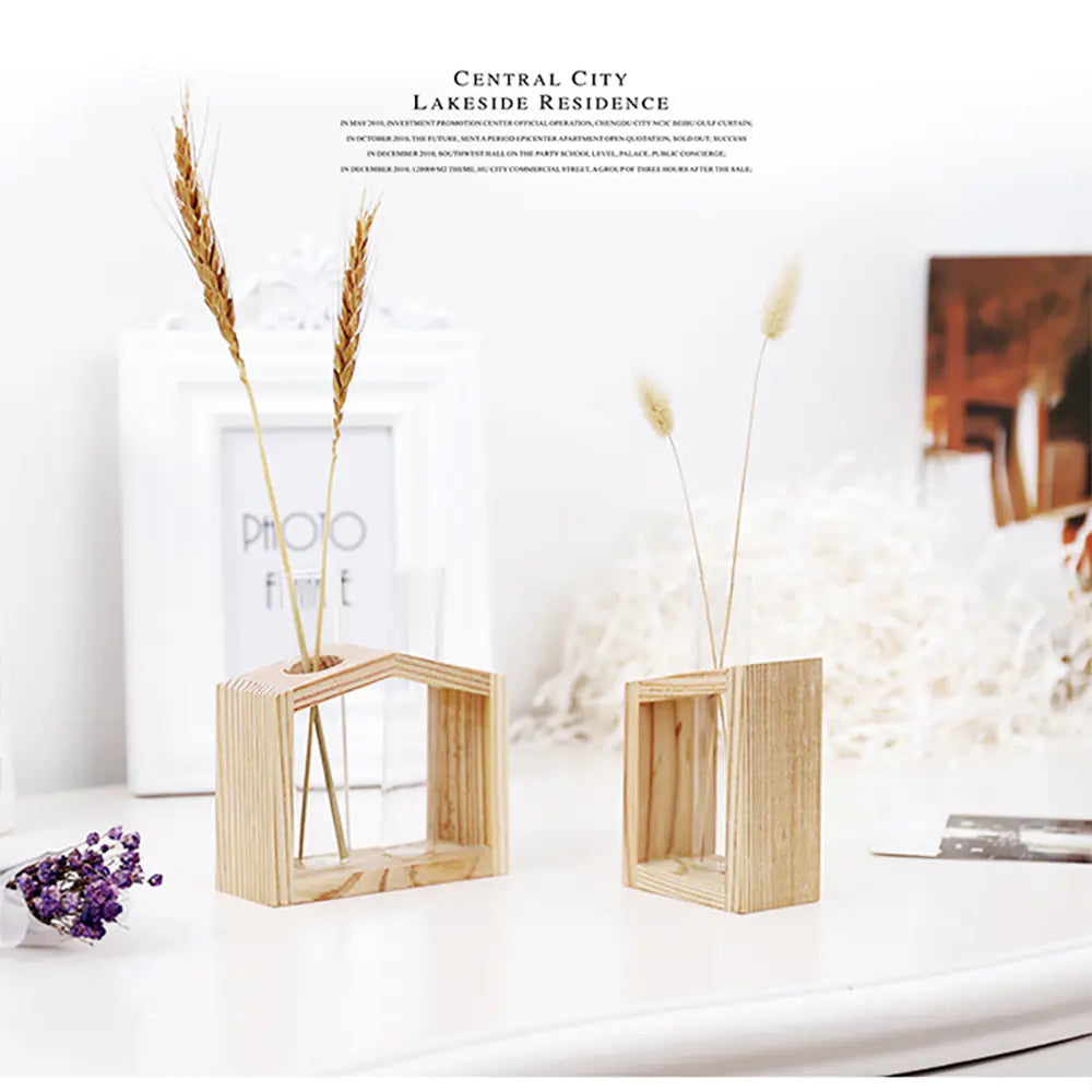 Fresh Style Wooden Hydroponic Glass Vase Decor