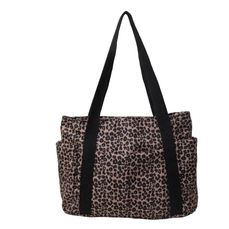 Leopard Canvas Tote Bag Large Capacity Women's Shoulder Handbag - Ageless Woman Wellness