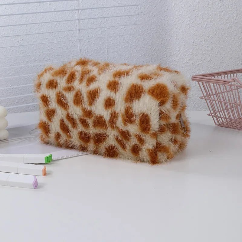 Leopard Print Soft Plush Travel Cosmetic Bag Lipstick Brush Toiletry Kit Storage Bag Women Makeup Handbags Organizer Pouch Bag - Ageless Woman Wellness