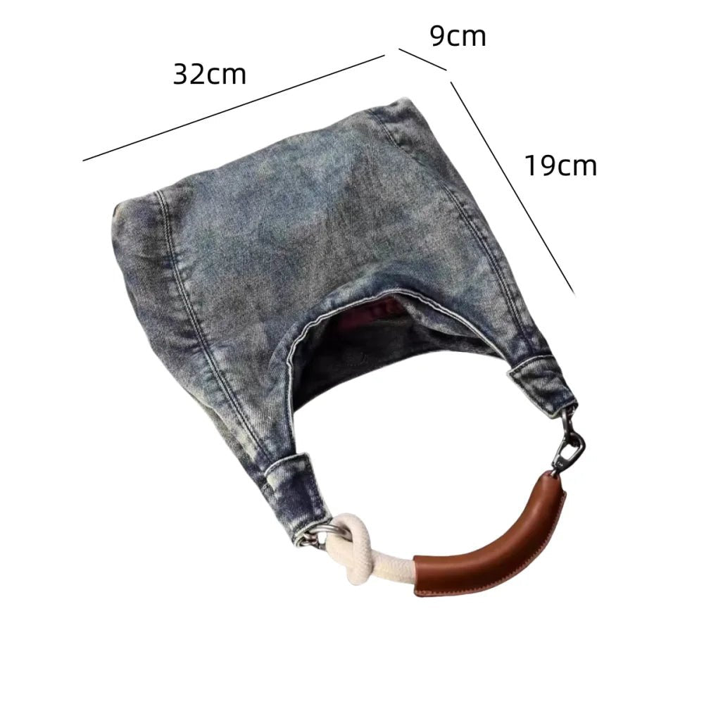Retro Denim Shoulder Bag for Women - Leather Handle, Trendy Hobo Handbag - Ageless Woman Wellness