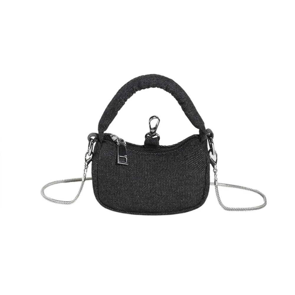 Mini Denim Chain Crossbody Bag with Belt Buckle - Women's Shoulder Handbag & Waist Bag - Ageless Woman Wellness