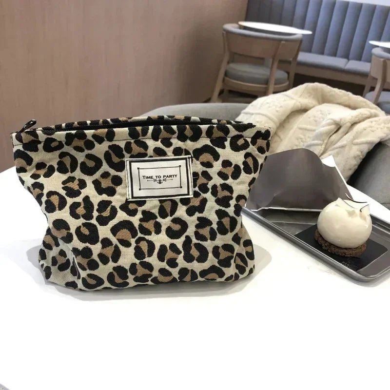 Fashion Women Leopard Cosmetic Bag Zipper Makeup Bag Pouch Canvas Lady Make Up Bag Travel Organizer Washing Makeup Beauty Case - Ageless Woman Wellness