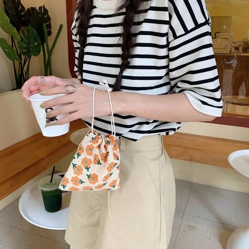 Floral Plaid Canvas Drawstring Bag Christmas Gift Candy Jewelry Cosmetics Coins Keys Organizer Packing Bags Storage Bag Pouch - Ageless Woman Wellness