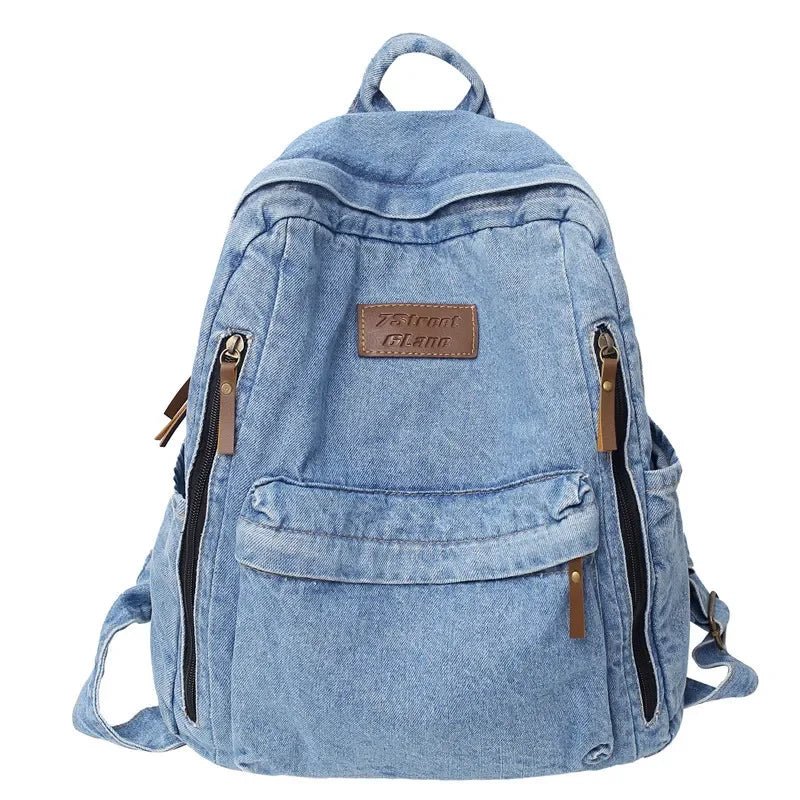 Denim School Backpack Multi - Pocket Large Capacity Rucksack - Ageless Woman Wellness