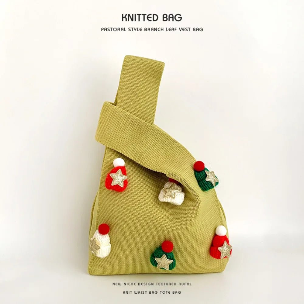 Large Capacity Knitted Christmas Bag - Handmade Pentagram Wrist & Shoulder Bag - Ageless Woman Wellness