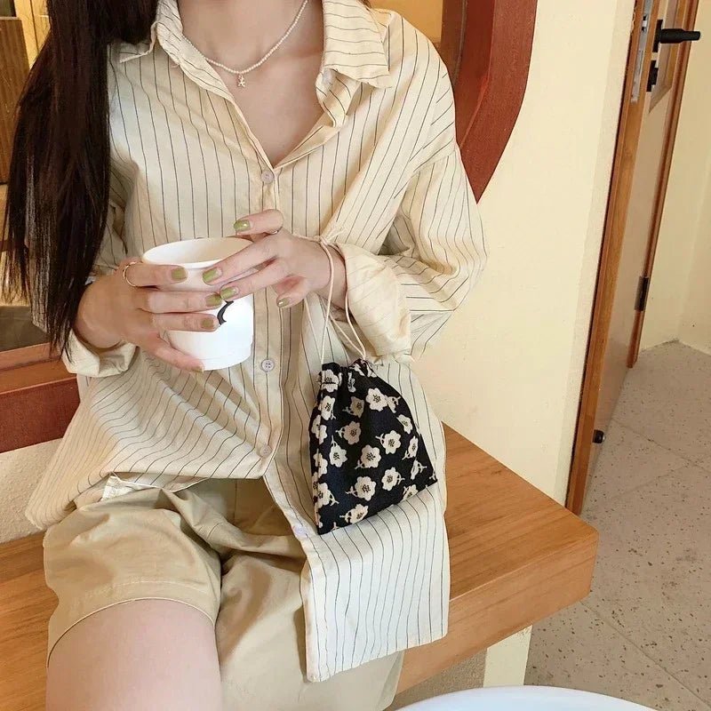 Corduroy Floral Storage Drawstring Bag Women Cosmetic Organizer Pouch Cute Makeup Bag Christmas Gift Candy Jewelry Organizer - Ageless Woman Wellness