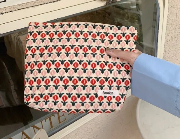 Lady Floral Corduroy Cosmetic Bag Women Handbags Purses Leopard&Plaid Makeup Organizer Storage Makeup Bag Girls Pencil Case Bags - Ageless Woman Wellness