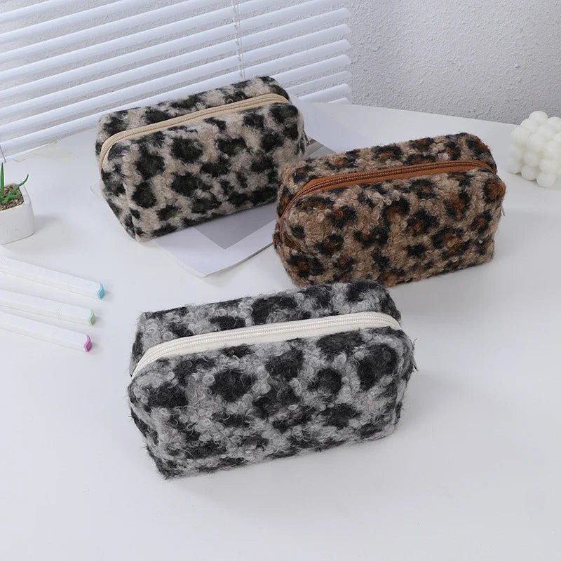 Leopard Print Soft Plush Travel Cosmetic Bag Lipstick Brush Toiletry Kit Storage Bag Women Makeup Handbags Organizer Pouch Bag - Ageless Woman Wellness