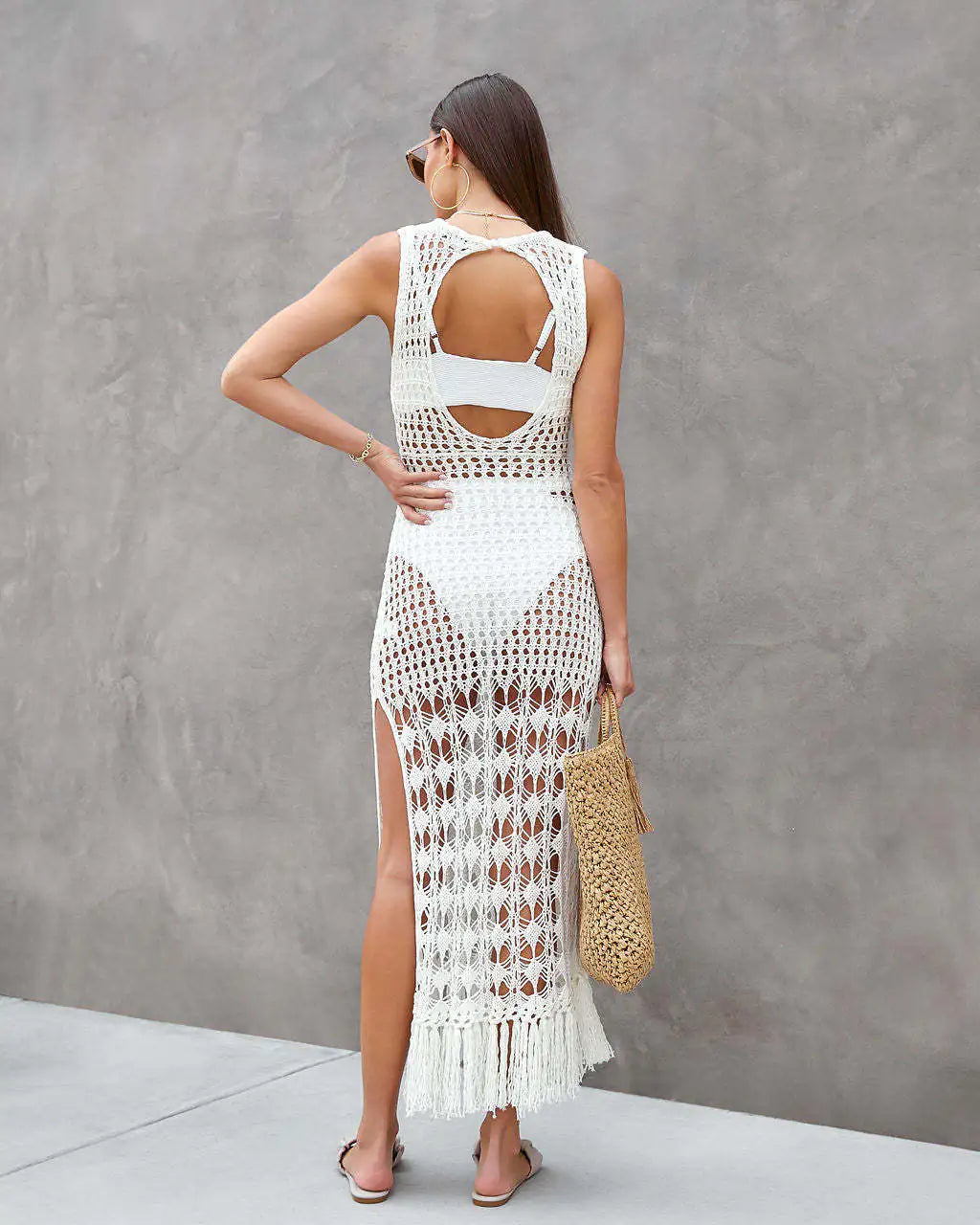 New Hollow Knit Tassel Dress Cover-Up for Beach