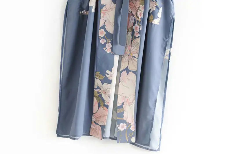 F1250 Women's Peacock Floral Print Kimono Robe