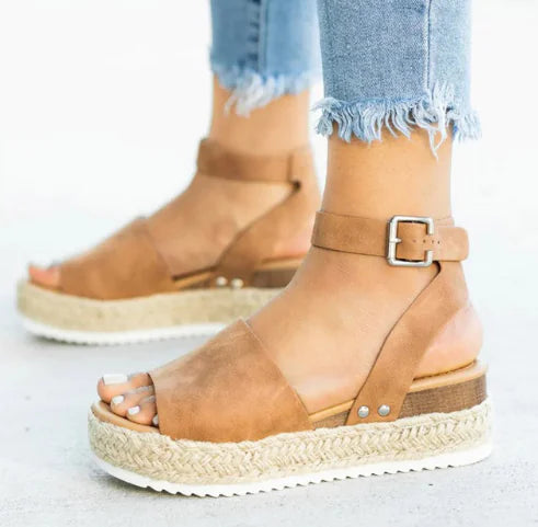 Wedge Espadrille Sandals with Leopard Print Design