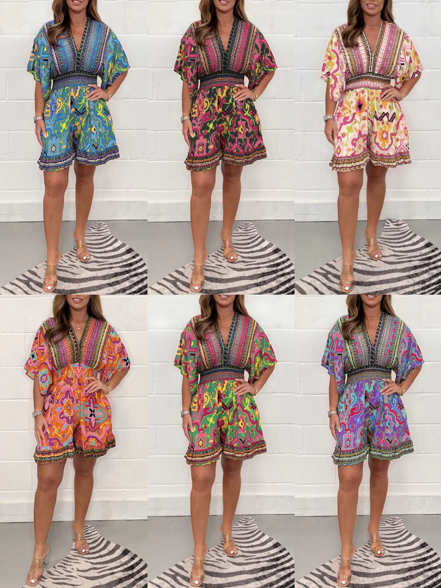 2023 Summer Women's Printed V-Neck Jumpsuit