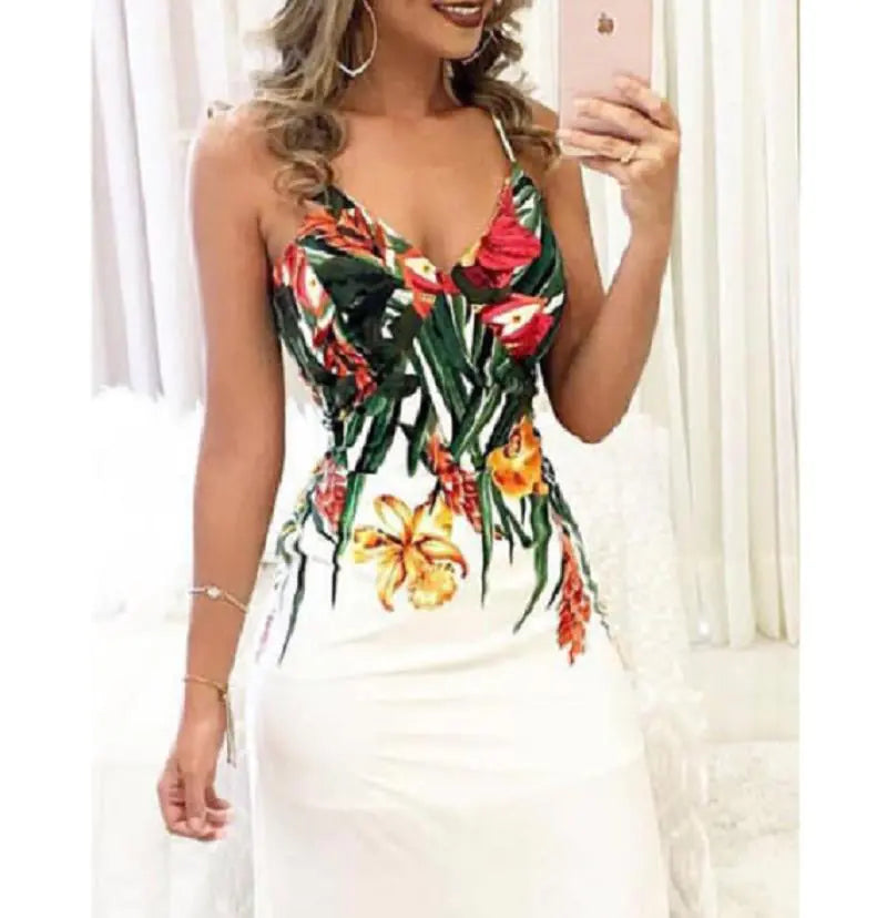 Floral V-Neck Maxi Dress with Spaghetti Straps