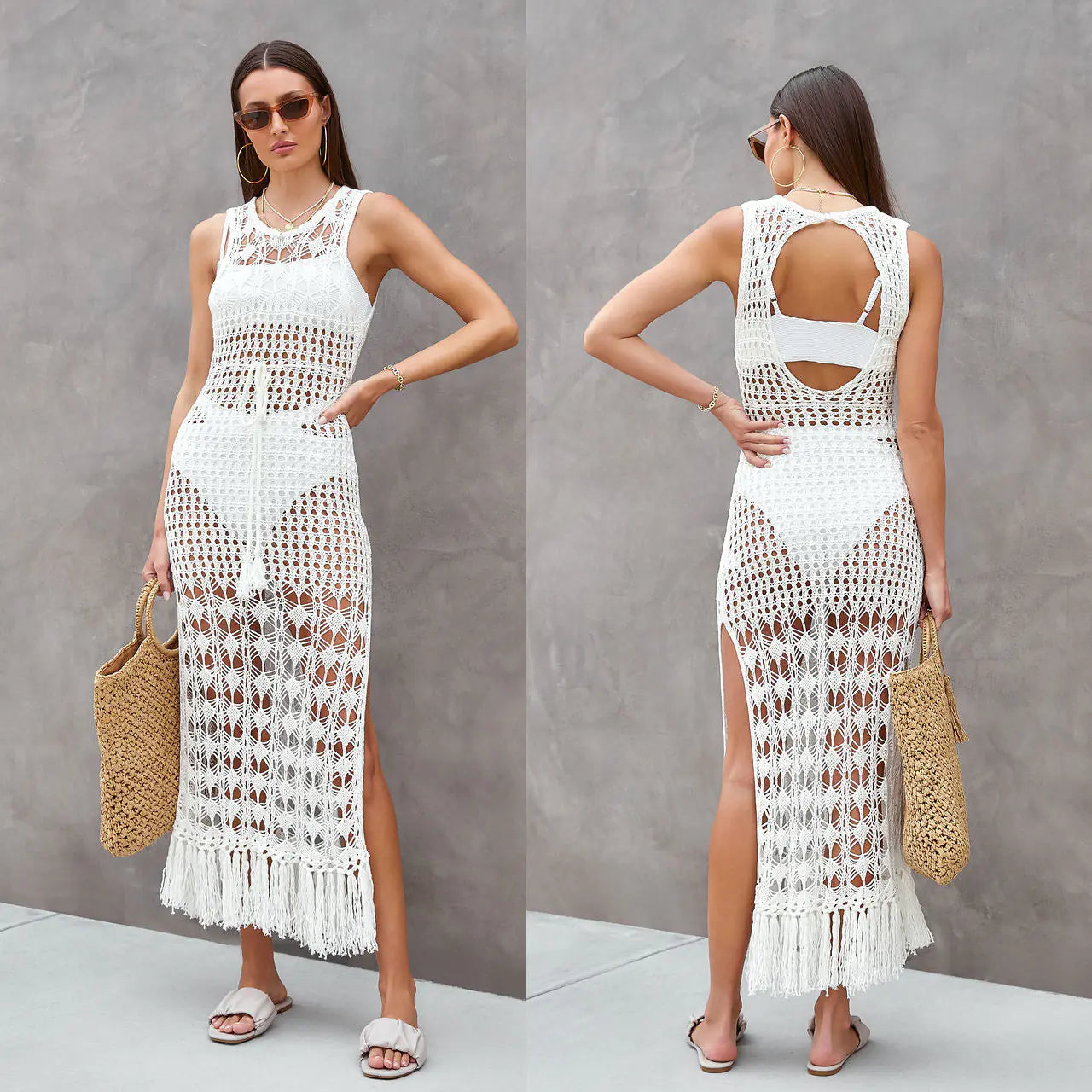 New Hollow Knit Tassel Dress Cover-Up for Beach