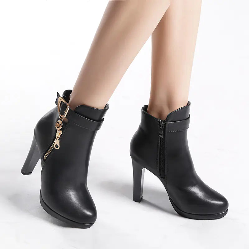 Women's High Heel Martin Boots with Fur Lining