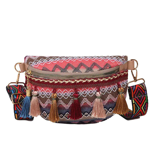 Fringed Tassel Straw Boho Crossbody Handbag for Women