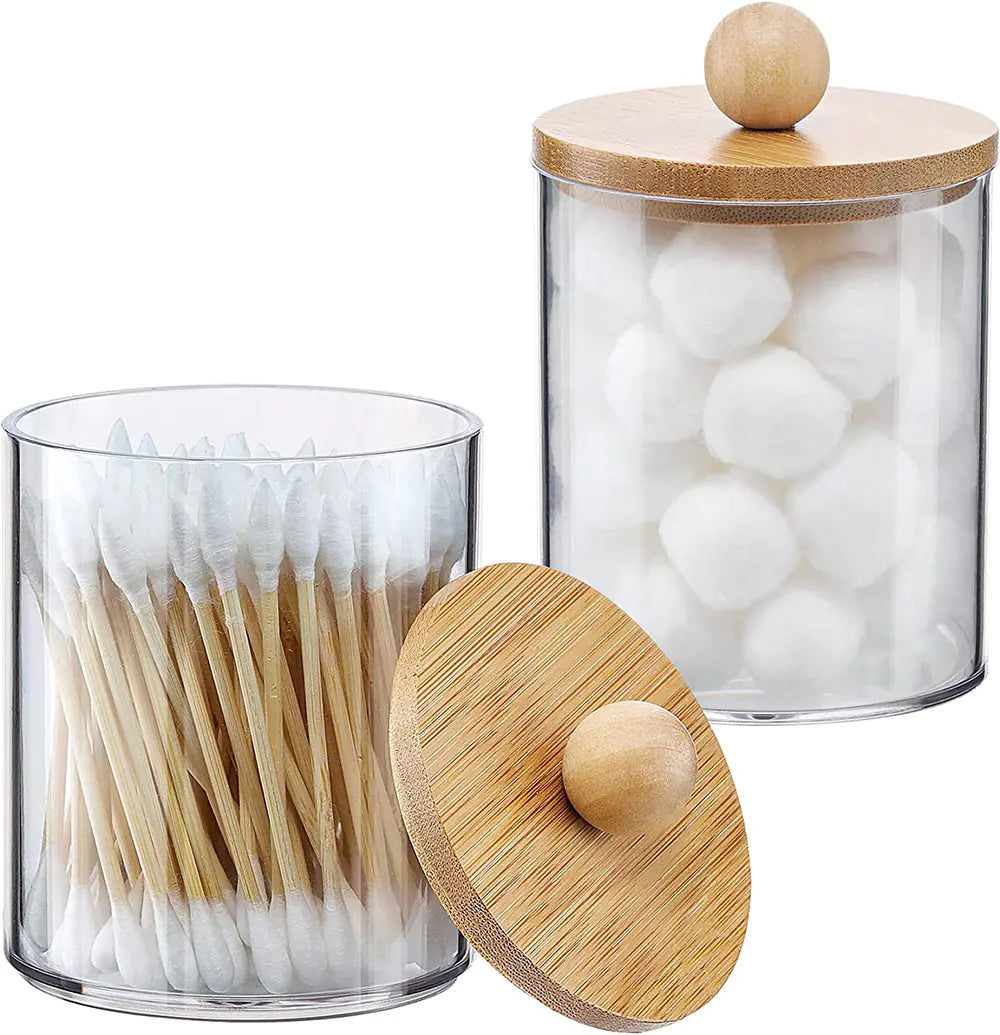 Bamboo Lids Apothecary Jars for Bathroom Storage Set