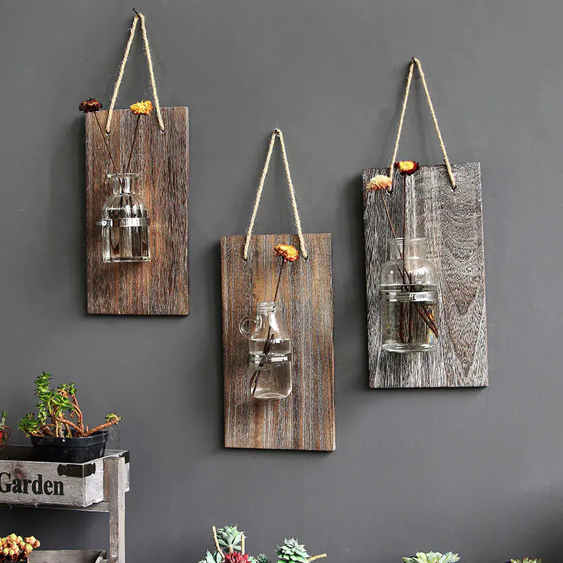 Creative Wooden Hydroponic Glass Vase Wall Decor