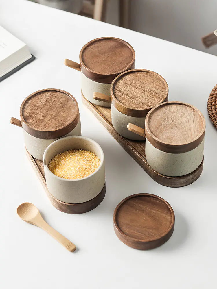 Japanese Ceramic Spice Jar Set for Home and Commercial Use