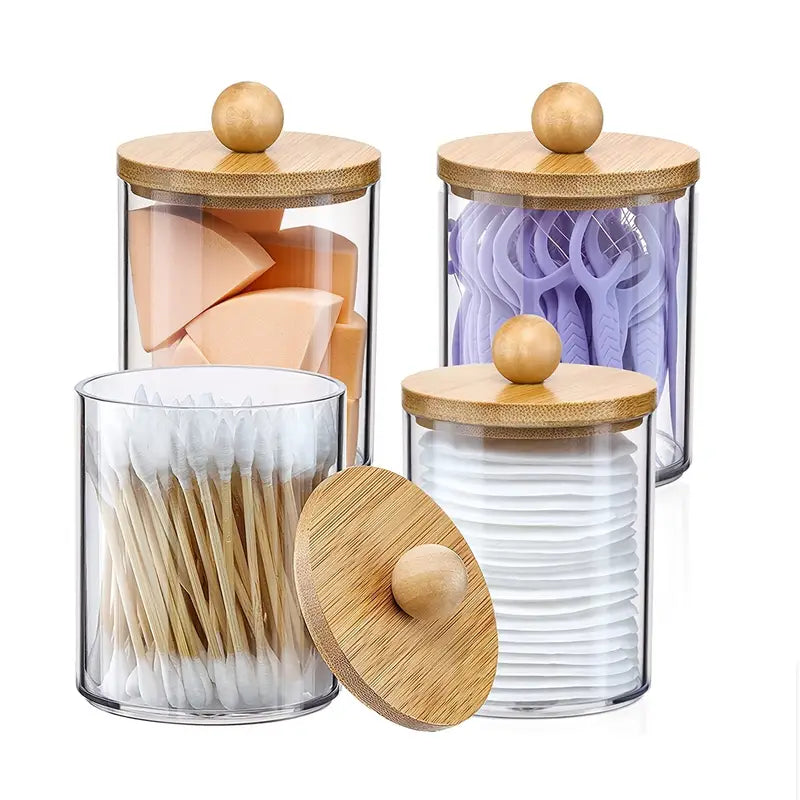 Bamboo Lids Apothecary Jars for Bathroom Storage Set