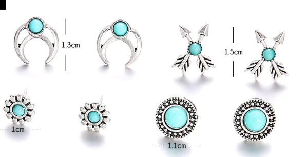 Boho Chic Women's Earring Set with 6 Pairs (One Set)