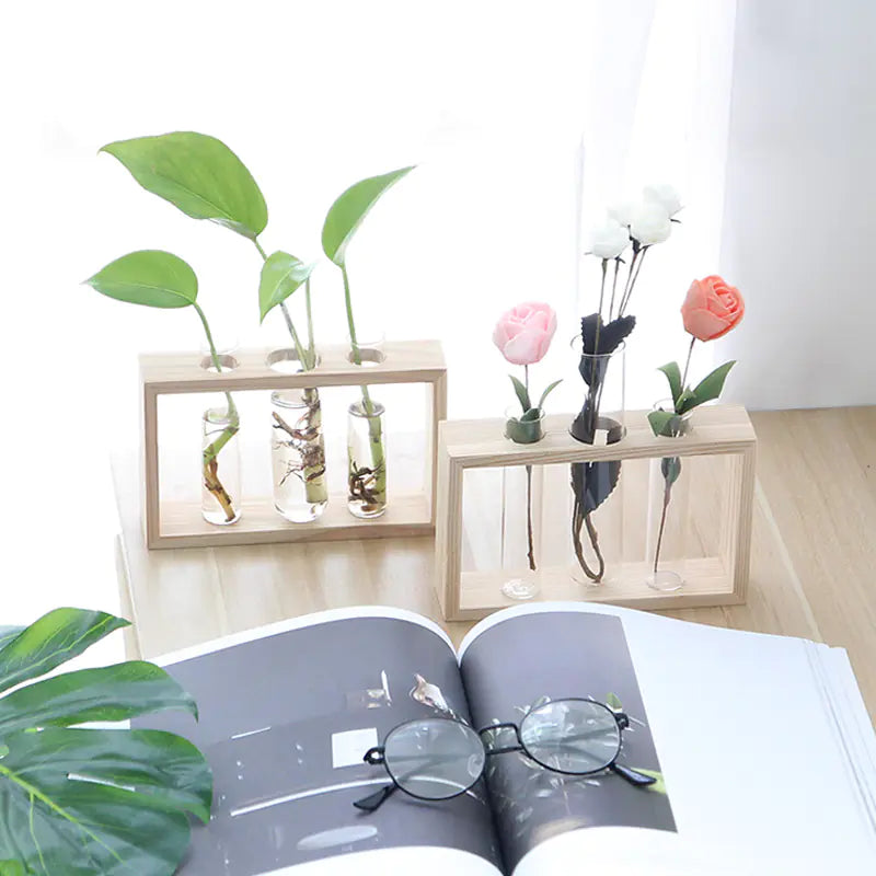 Fresh Style Wooden Hydroponic Glass Vase Decor