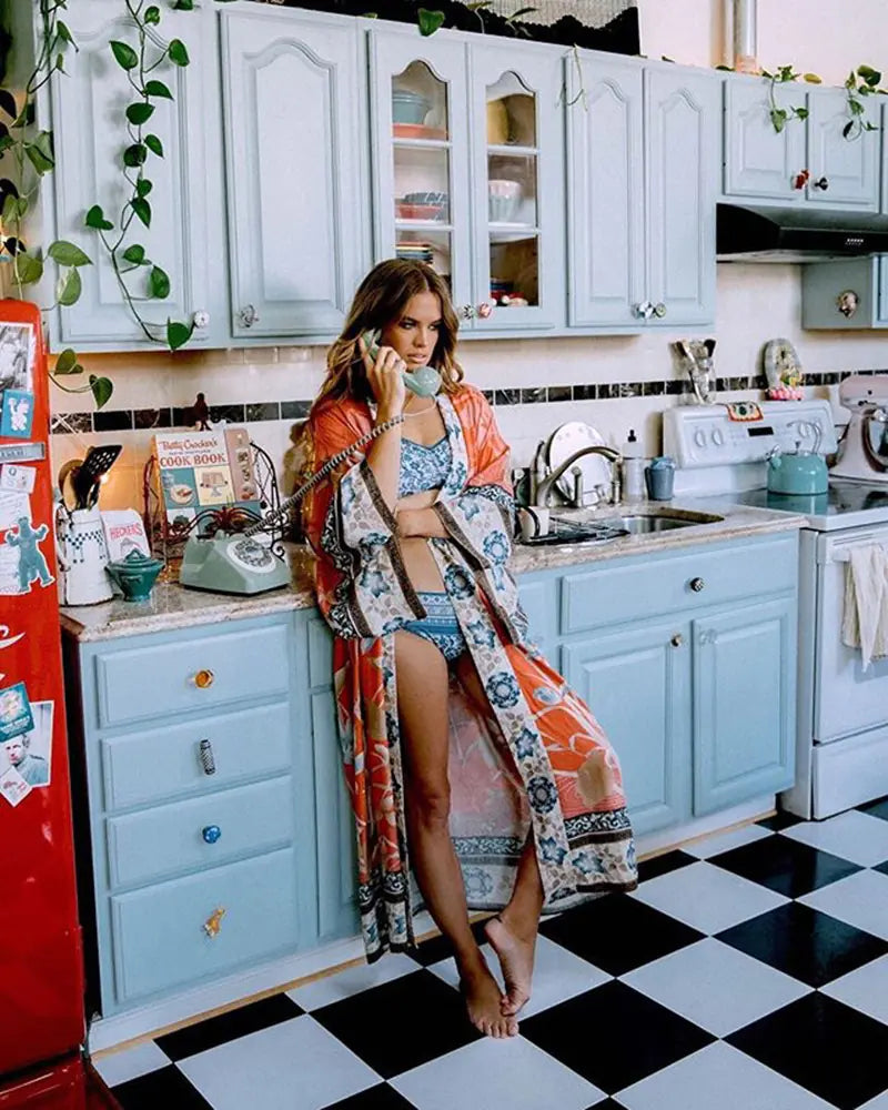 Floral Kimono Beach Cover-Up for Women